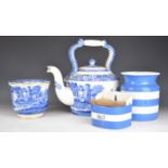 Spode oversized large teapot and a jardinière decorated in the Italian pattern, T G Green