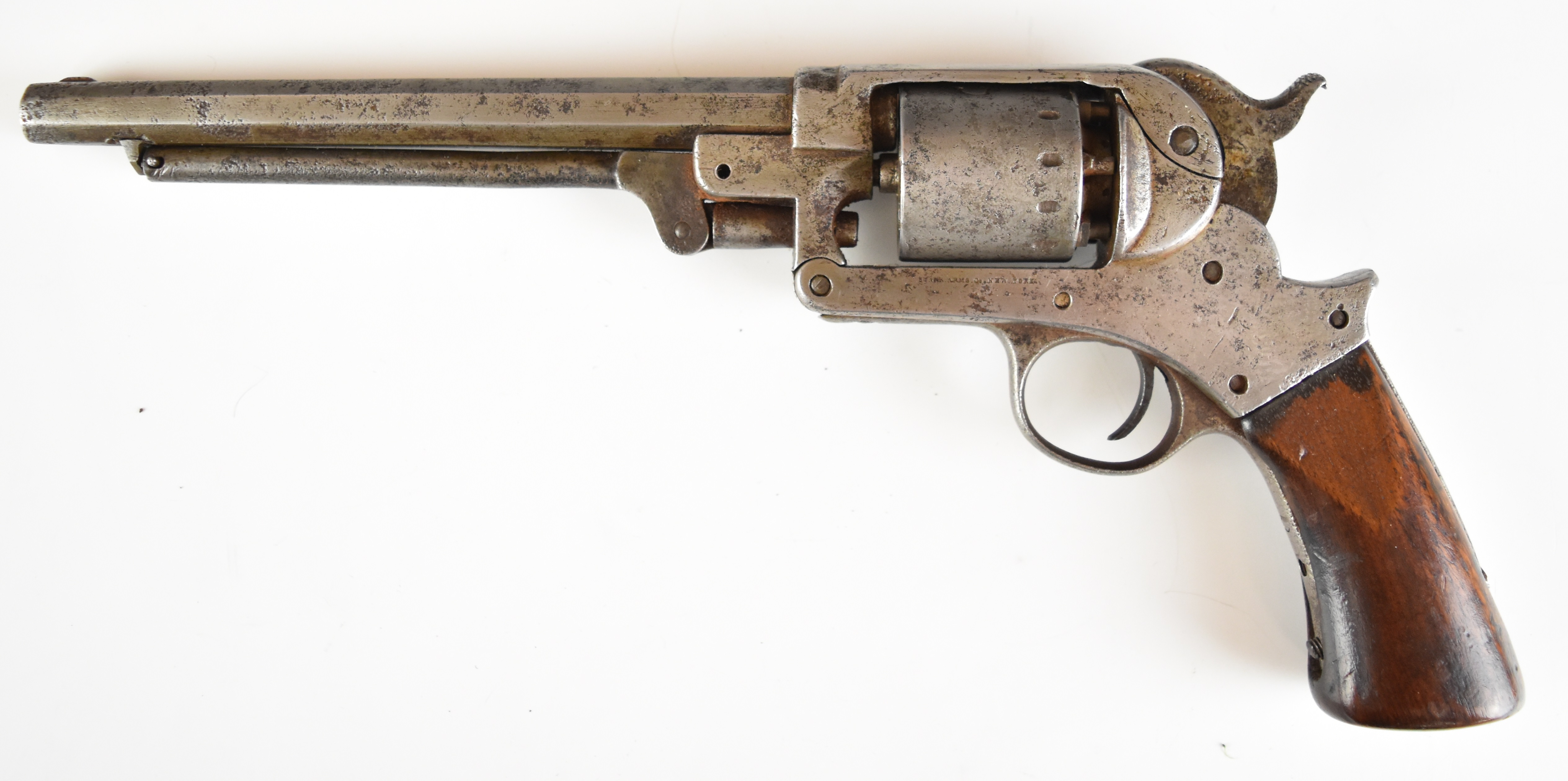Starr Arms Co of New York .44 six-shot single-action percussion revolver with steel frame stamped to - Image 2 of 14