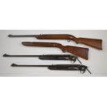 Three BSA Airsporter Mk I .22 under-lever air rifles, all with adjustable sights, one lacking