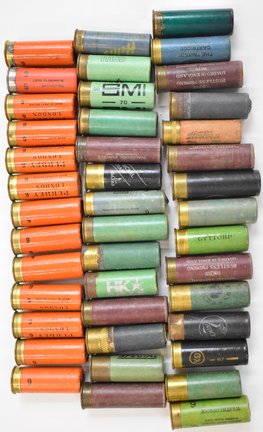 Forty-two collector's shotgun cartridges including Purdey, SMI, Nike etc. PLEASE NOTE THAT A VALID