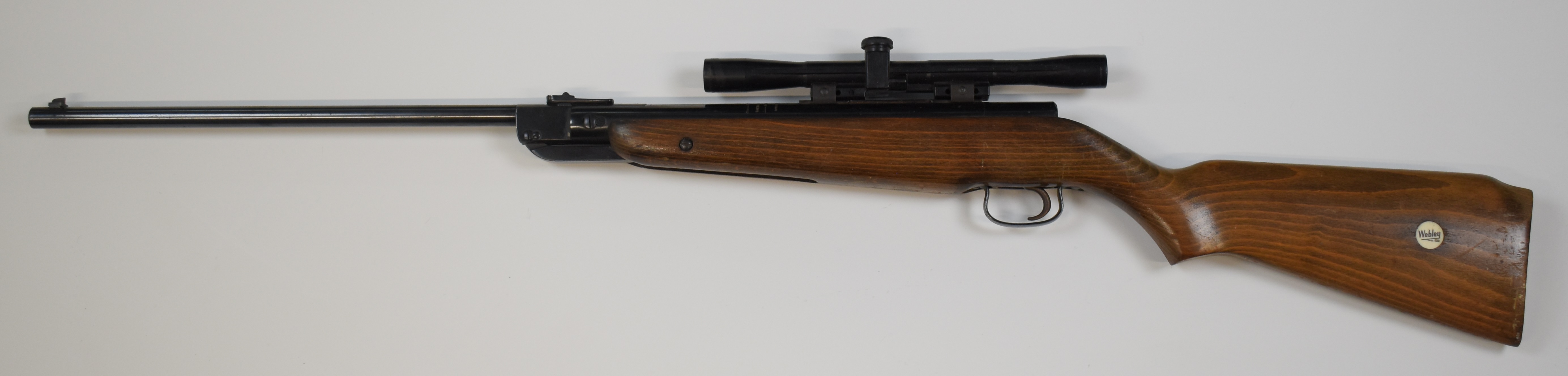 Webley Falcon .22 air rifle with semi-pistol grip, Webley plaque inset to the stock and scope, NVSN. - Image 6 of 9