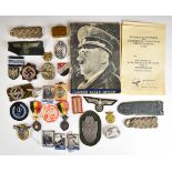 Mainly reproduction German WW2 Nazi insignia, booklets etc