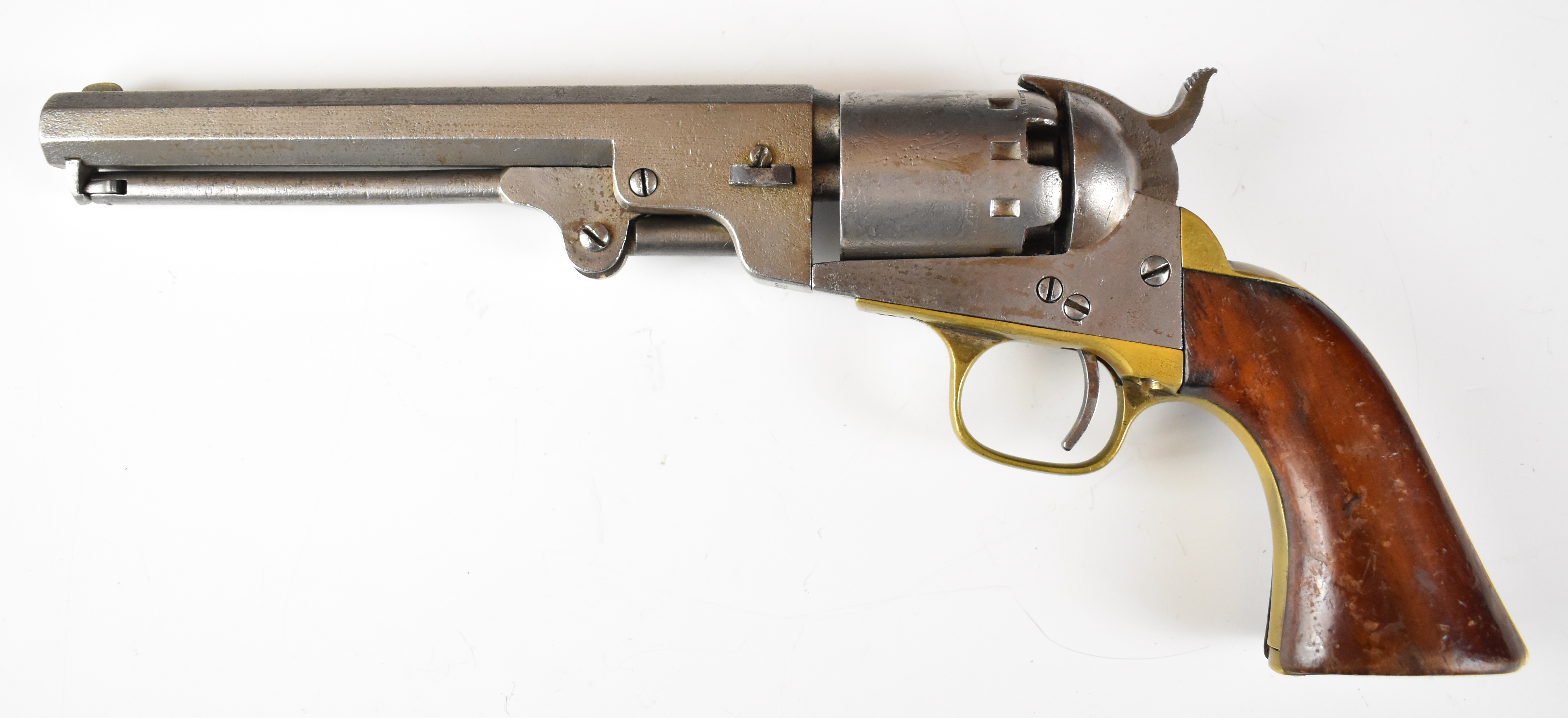 Manhattan Navy .36 five-shot single-action revolver with brass trigger guard and grip strap, - Bild 5 aus 20