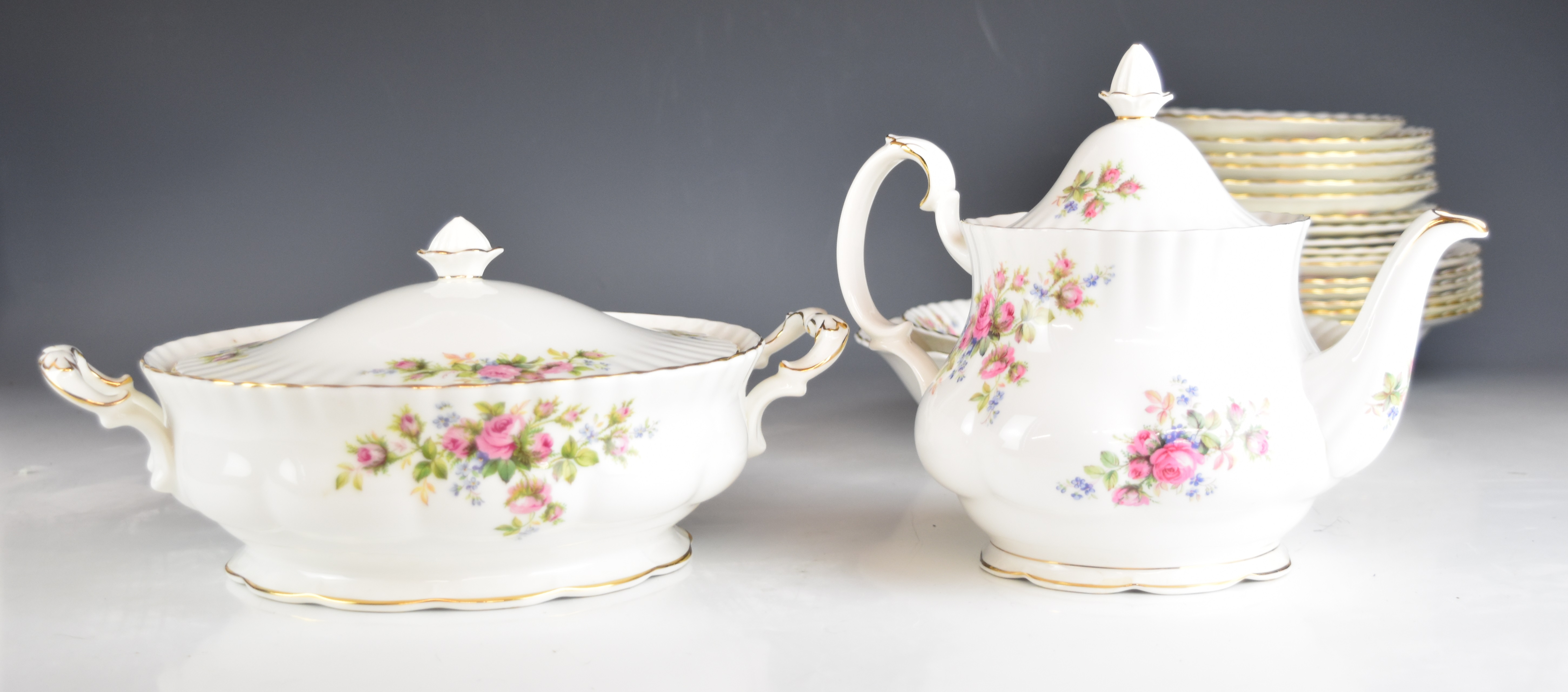 Royal Albert dinner and tea ware decorated in the Moss Rose pattern, approximately fifty three - Image 6 of 8