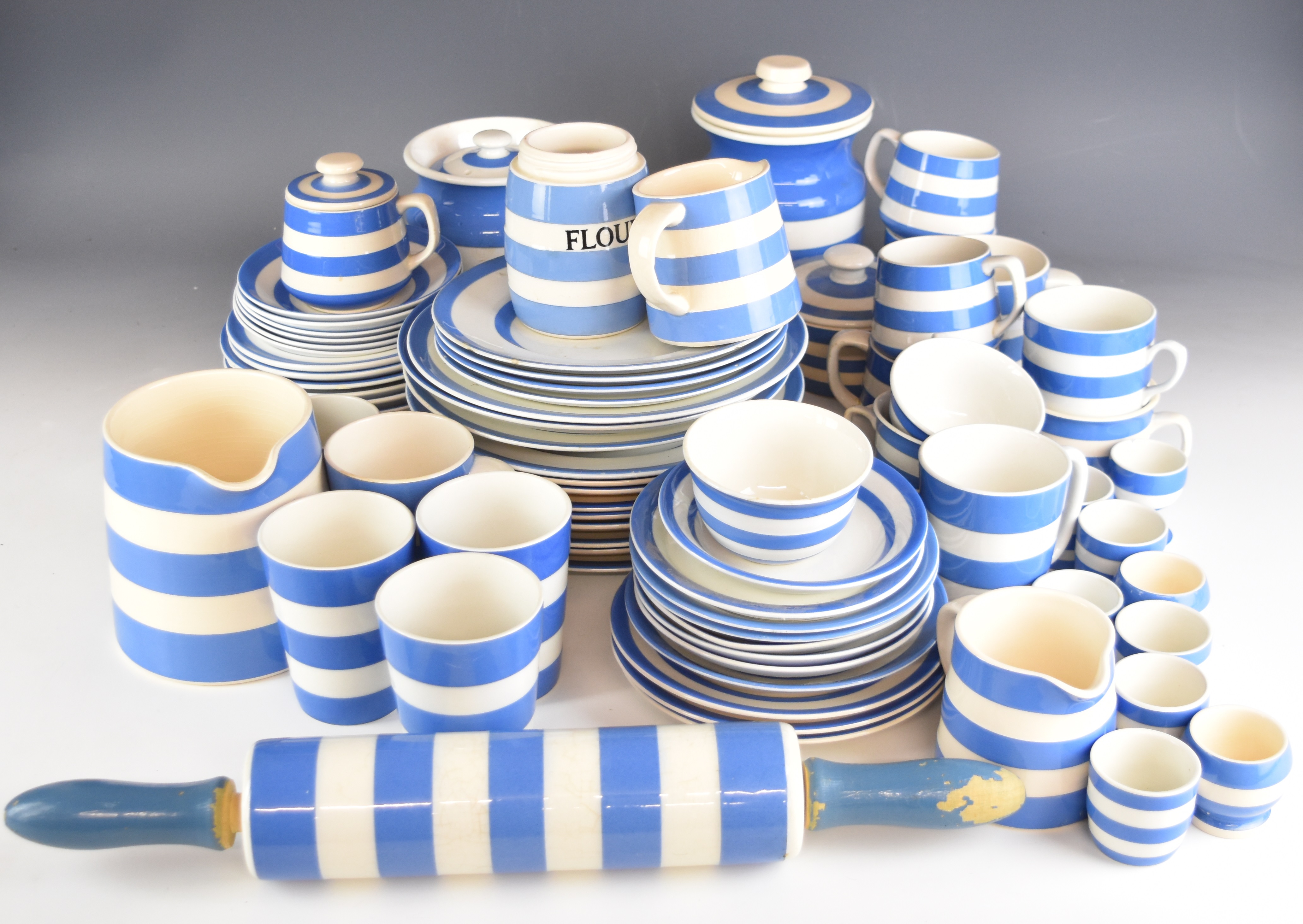 T.G. Green blue Cornishware, to include plates, cups, jars, jug and rolling pin, approximately 75 - Image 11 of 20