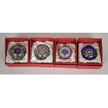 Four Perthshire Neil Drysdale limited edition glass paperweights, all with millefiori decoration,