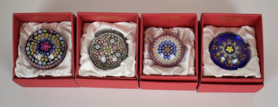 Four Perthshire Neil Drysdale limited edition glass paperweights, all with millefiori decoration,