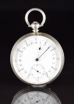 Dollond of London white metal open faced 24 hour pocket watch with subsidiary seconds dial, blued