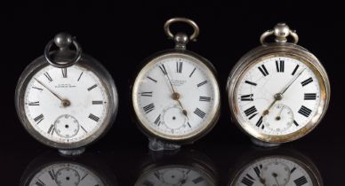 Three hallmarked silver open faced pocket watches comprising S Kaltenbach of Neath, Waltham and T