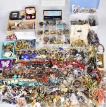 A collection of jewellery including vintage earrings, necklaces, etc