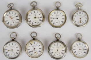 Eight hallmarked silver open faced pocket watches including H Samuel Acme, Tilley & Son of