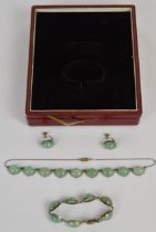 A suite of silver jewellery comprising earrings, bracelet and necklace set with aventurine quartz