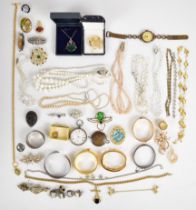 A collection of jewellery including vintage spider brooch, diamanté necklace, Coro bracelet, vintage