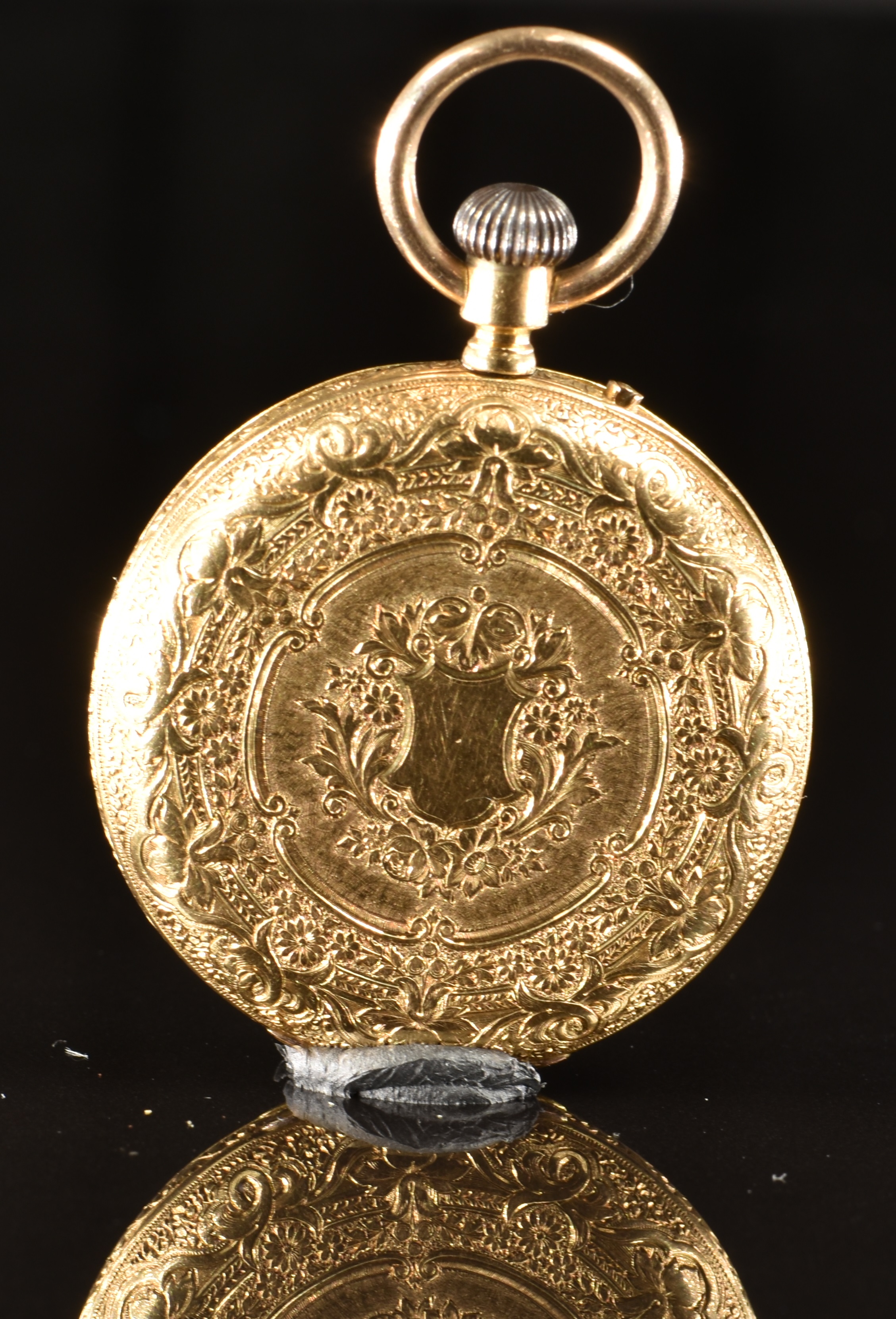 Unnamed 18ct gold keyless winding half hunter pocket watch with blued ...