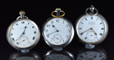 Three open faced pocket watches two silver examples H Samuel Acme Lever and Dominant keyless winding