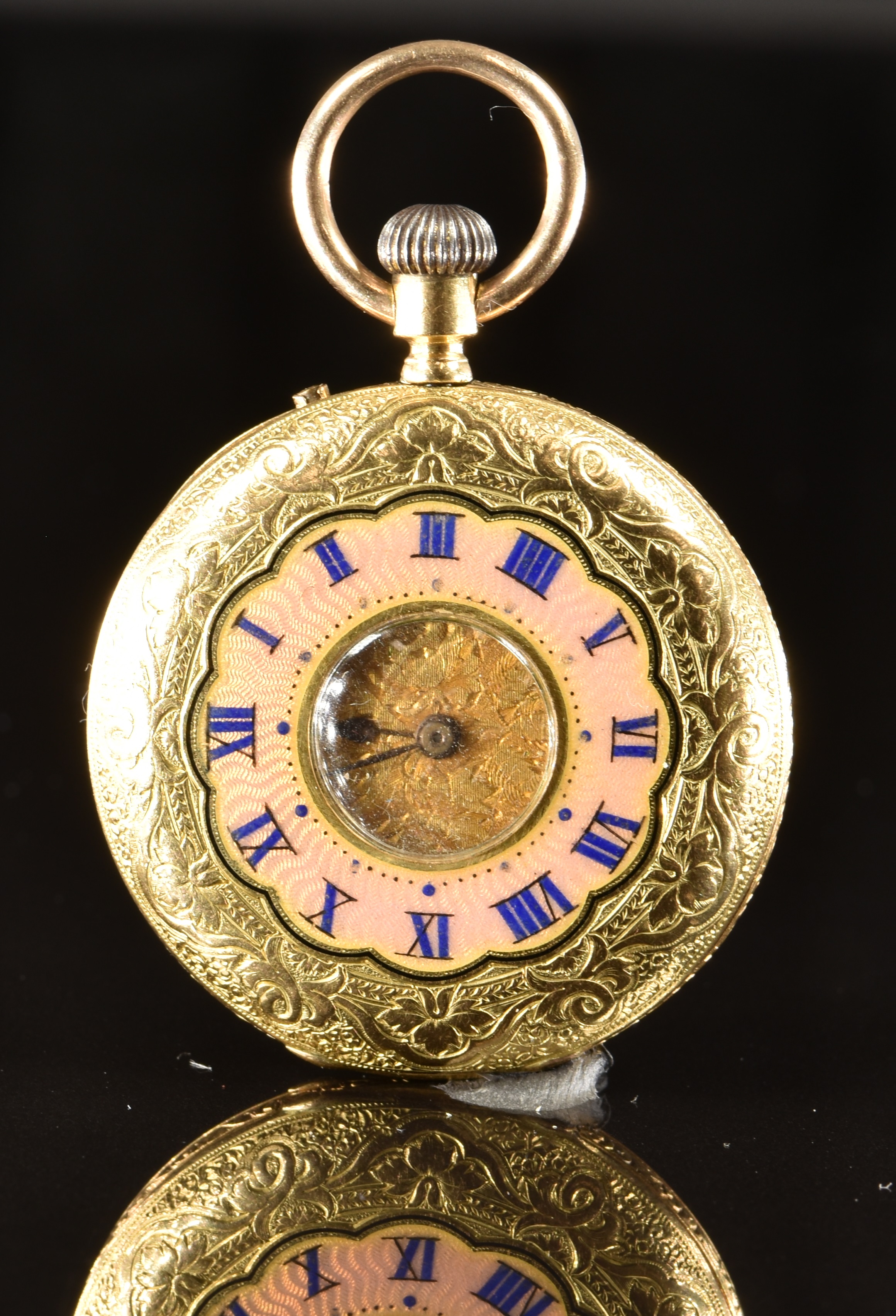 Unnamed 18ct gold keyless winding half hunter pocket watch with blued ...