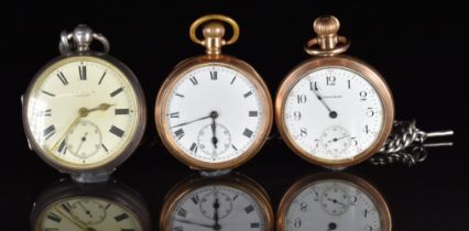 Three open faced pocket watches comprising J W Benson hallmarked silver example on graduated