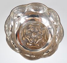 Art Nouveau hallmarked silver bowl, the base embossed with a flower, Chester 1908, maker George