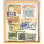 WW2 era banknotes to include France, Italy, British Armed Forces etc, in frame