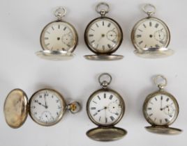 Six silver full hunter pocket watches including C Alison, Ford Galloway & Co, D Jones and a