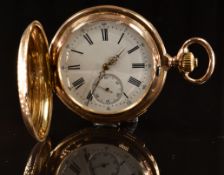 Unnamed 18ct gold minute repeating keyless winding full hunter pocket watch with inset subsidiary