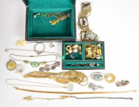 A collection of jewellery including three silver rings, silver cross and chain, Scottish silver