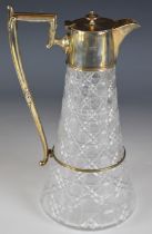 Edward VII hallmarked silver mounted hobnail cut glass claret jug, Sheffield 1906, maker Francis