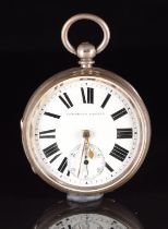 Unnamed hallmarked silver open faced pocket watch with inset subsidiary seconds dial, gold hands,