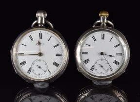 Two hallmarked silver keyless winding open faced pocket watches, one Lund Brothers and each with