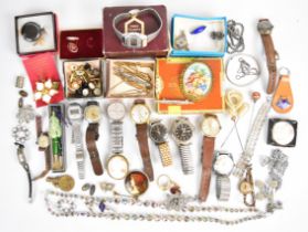 A collection of jewellery and watches including vintage brooches, hair pins, Seiko, Roamer and