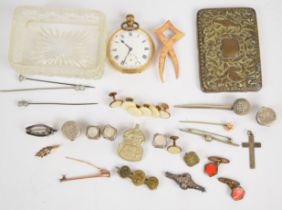 A collection of jewellery including lava cameo brooch, Victorian silver faced buttons, silver