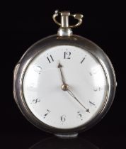 Johnathon Williams of London hallmarked silver open faced pair cased pocket watch with gold hands,