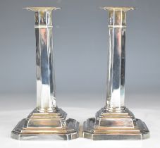 Pair of George V hallmarked silver octagonal candlesticks, Sheffield 1918, maker James Dixon &