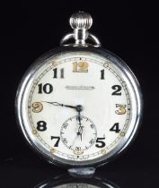 Jaeger LeCoultre keyless winding open faced military pocket watch with subsidiary seconds dial,