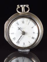 A Macfell of London hallmarked silver open faced pair cased pocket watch with blued hands, black