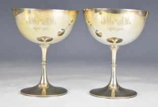 Pair of Victorian hallmarked silver goblets with beaded decoration, Sheffield 1899, maker Atkin