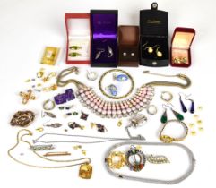 A collection of jewellery, some silver including earrings and necklace, Victorian brooch, etc