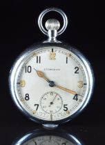 Leonidas keyless winding open faced military pocket watch with with subsidiary seconds dial,