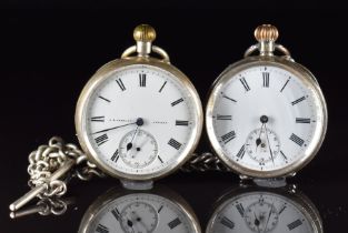 Two hallmarked silver open faced pocket watches including J B Yabsley of London, each with