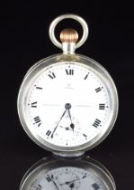 Omega for John Williams of Carmarthen keyless winding open faced pocket watch with subsidiary