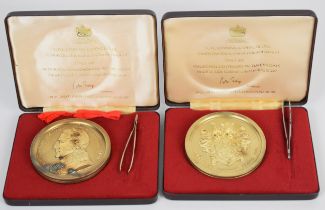 Two limited edition (of 500) cased hallmarked silver gilt 1974 Winston Churchill centenary picture