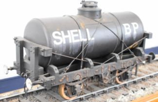 Prize winning exhibition standard 3½ inch gauge Shell BP model railway tanker wagon, built by the