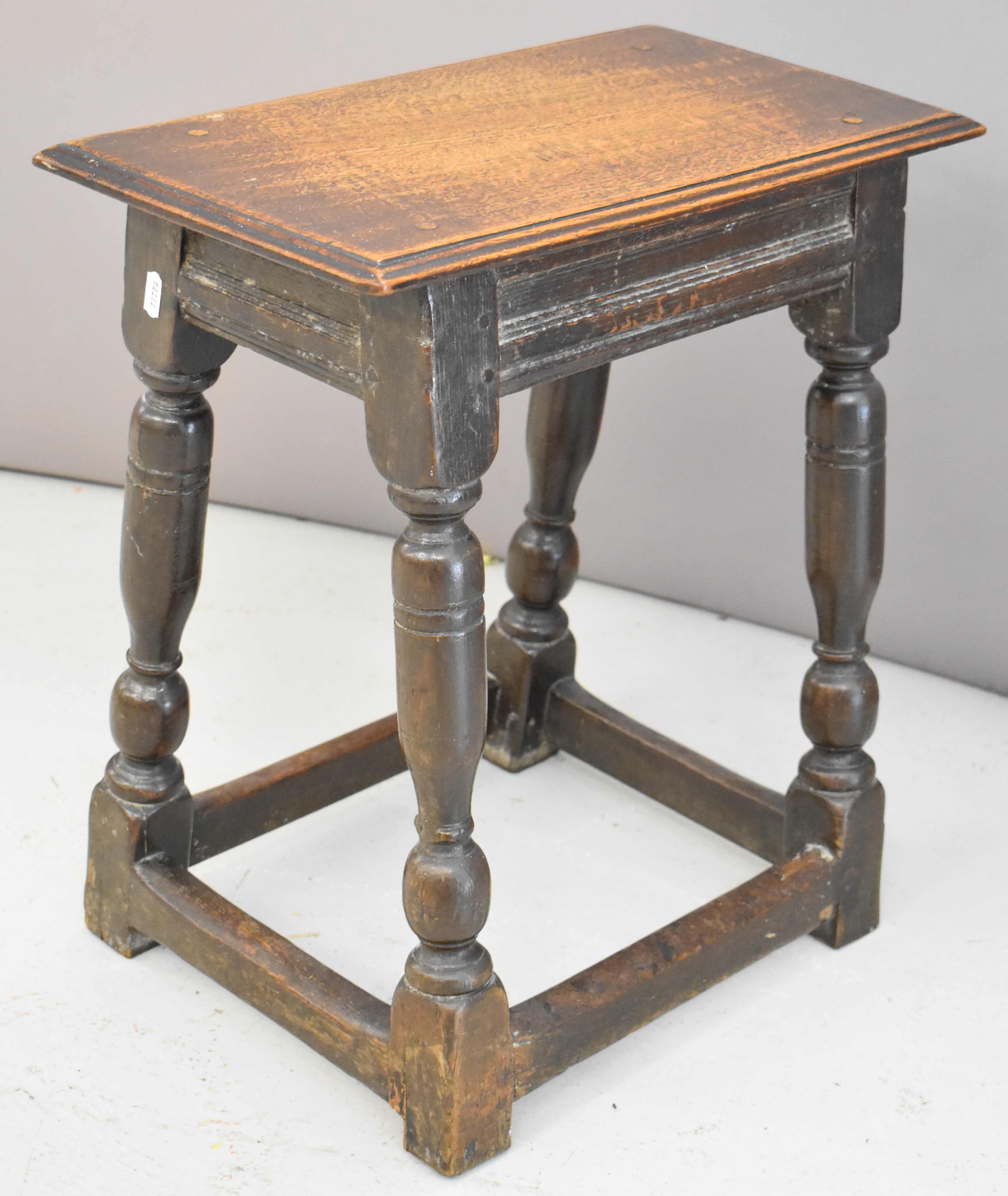 19thC oak joint stool, W48 x D26 x H50cm - Image 2 of 3