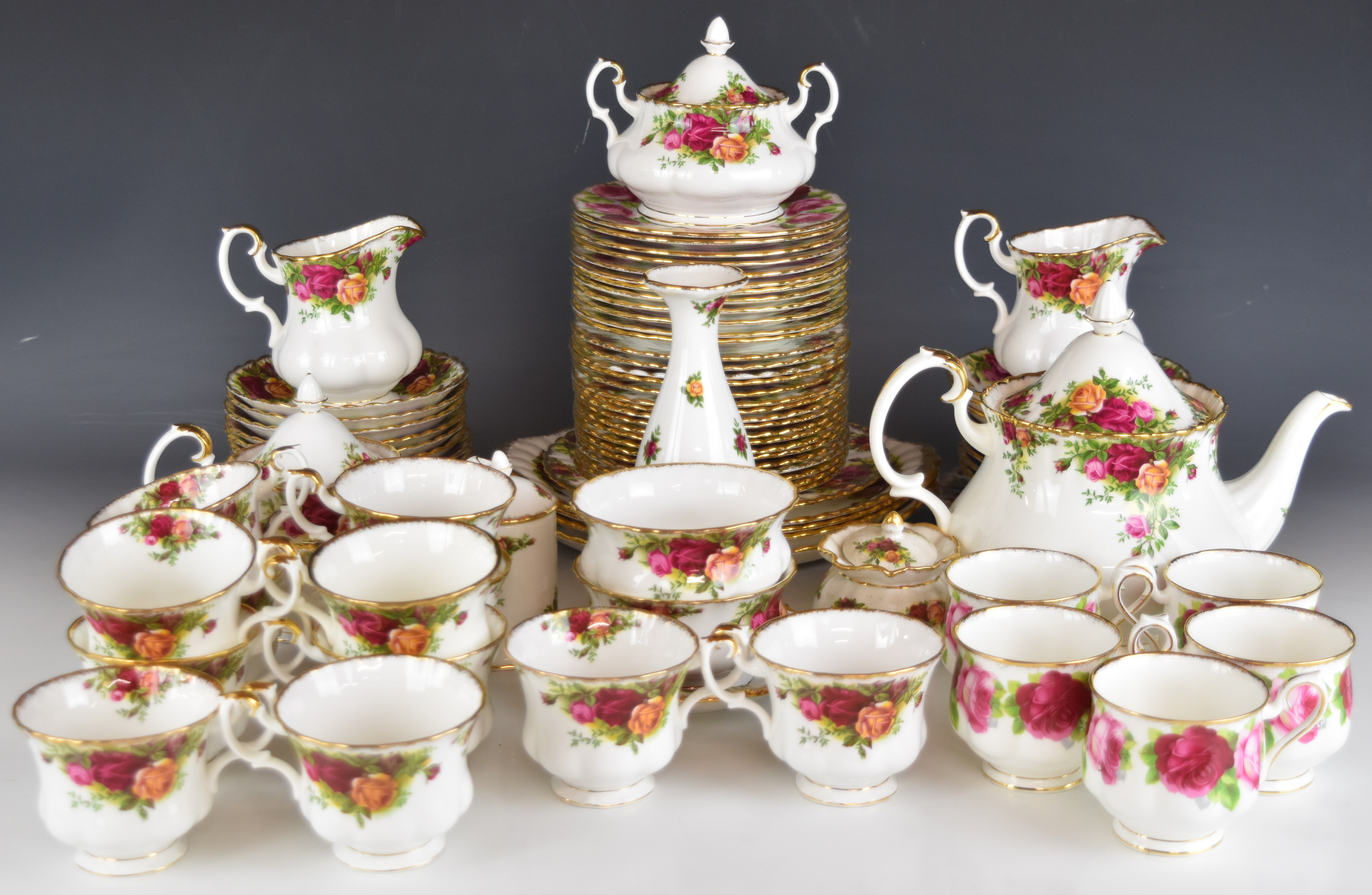 Royal Albert tea ware decorated in the Old Country Roses pattern, approximately 93 pieces, tallest