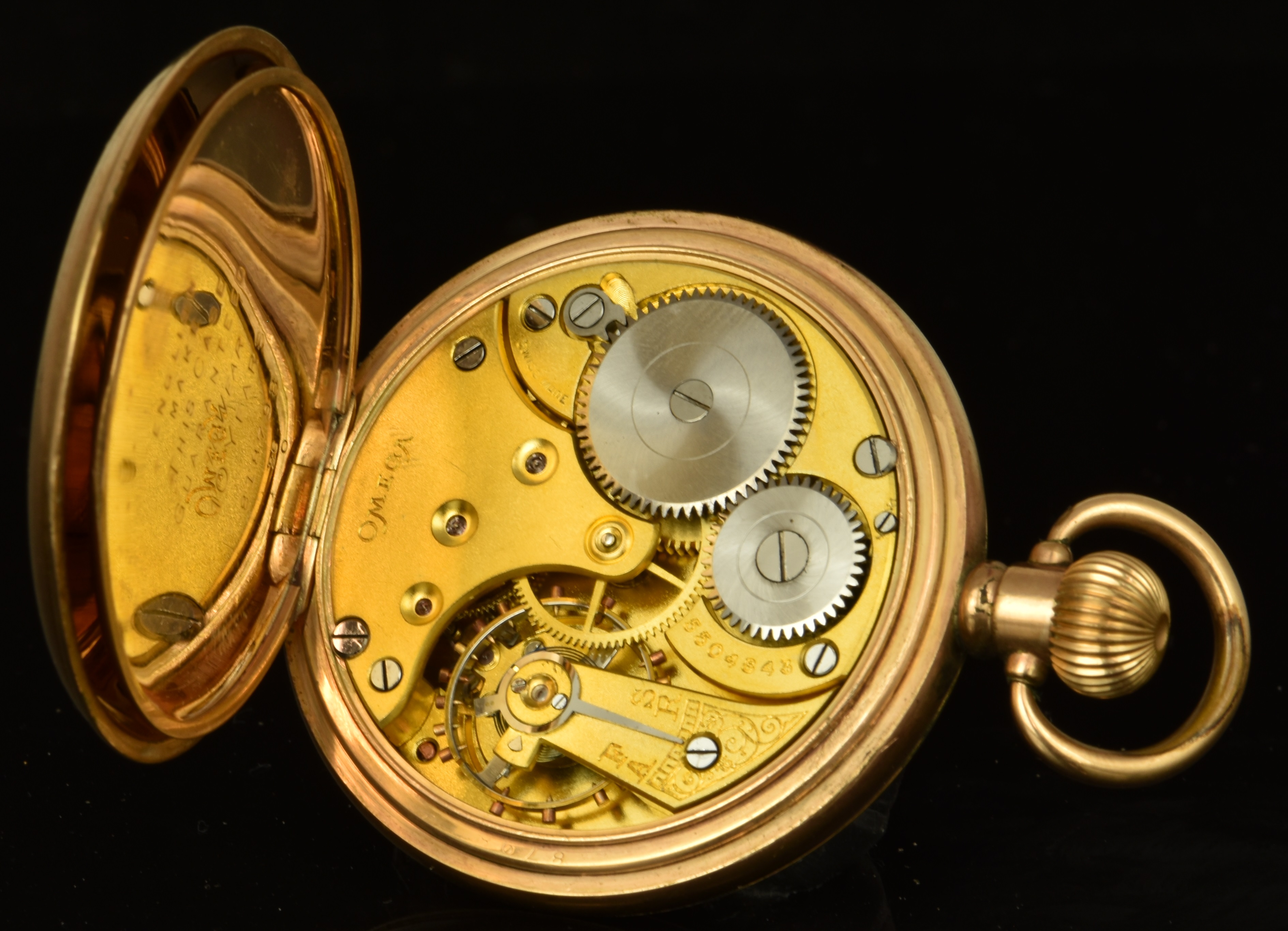 Omega gold plated keyless winding open faced pocket watch with ...