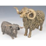 Highland cow and sheep figures, possibly Frith Sculpture but unmarked, tallest 19cm