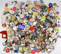 A large collection of pin badges to include pop music, charities, high street retail, banking and