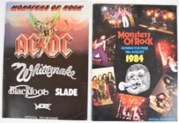 Two Monsters of Rock Donnington official festival programmes 1981 and 1984, performing artists