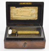 19thC three air musical box, the 7cm comb impressed CP and Co, width 12.5 x depth 8.5 x height 5cm