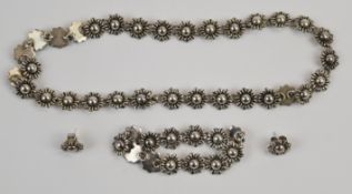 A suite of Mexican silver jewellery comprising necklace, earrings and bracelet, 83g